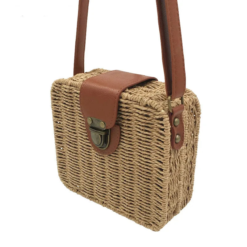 Hand-woven Straw Bag Women Small Shoulder Boho Beach Bag Crossbody Travel
