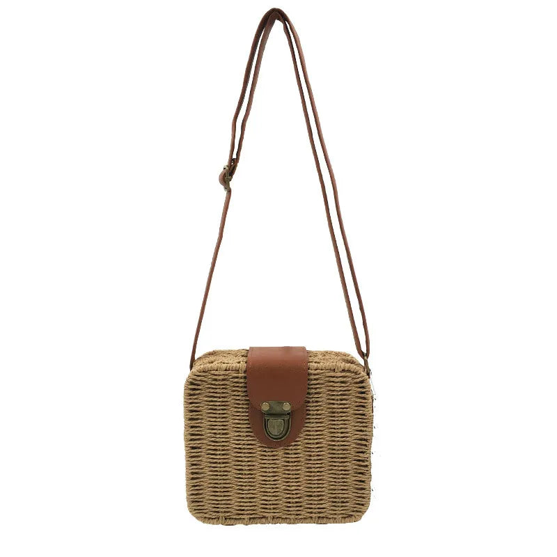 Hand-woven Straw Bag Women Small Shoulder Boho Beach Bag Crossbody Travel