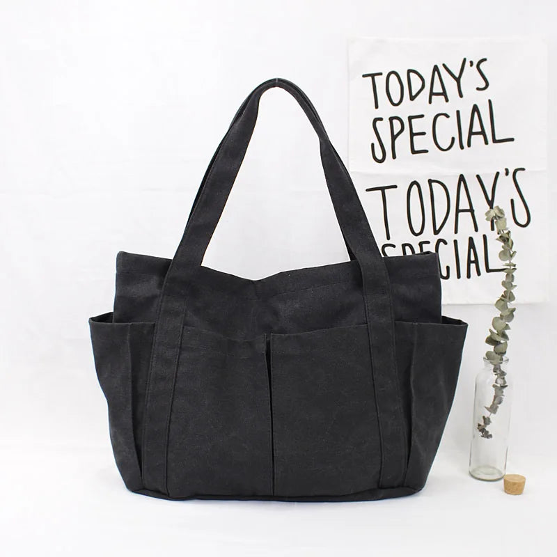 Solid Canvas Tote Bag for Women Handbag Large Capacity Shoulder Bag