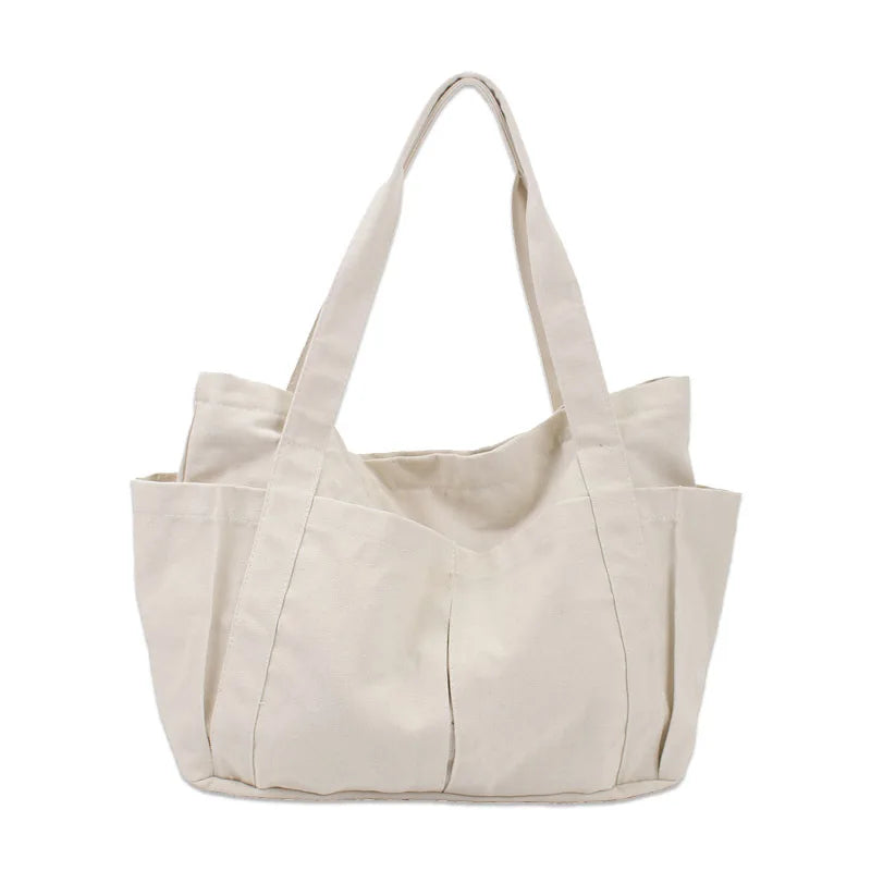 Solid Canvas Tote Bag for Women Handbag Large Capacity Shoulder Bag