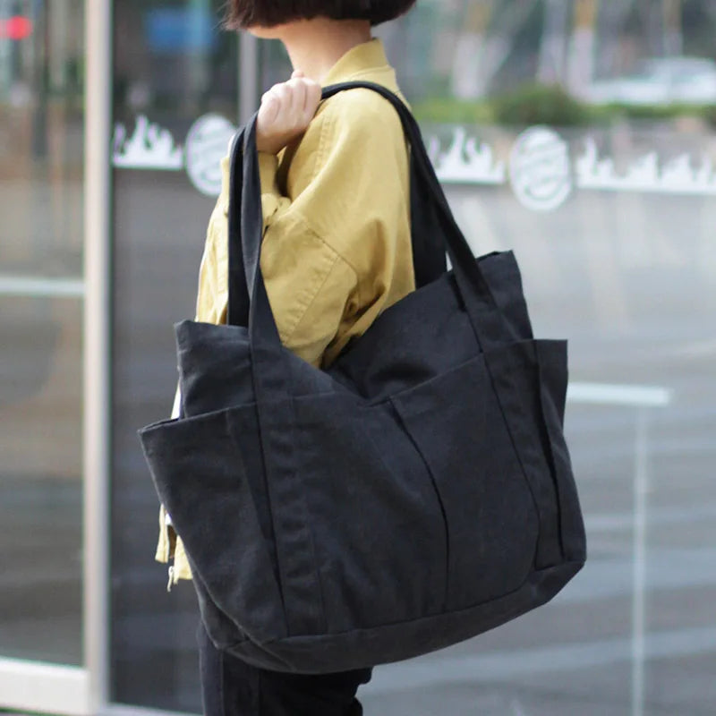 Solid Canvas Tote Bag for Women Handbag Large Capacity Shoulder Bag