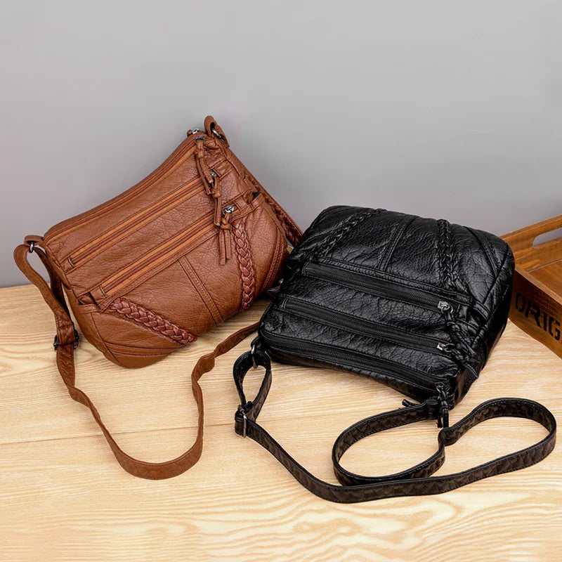 Women's Soft Leather Messenger Bag Large Capacity Shoulder Bag