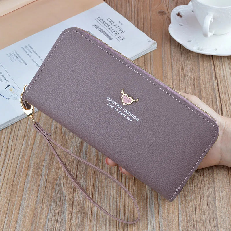Ladies Long Zipper Wallet Clutch Bag Litchi Pattern Phone Bags Purses