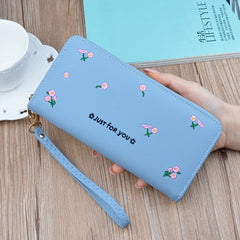 Embroidered Long Zipper Wallet Soft Leather Handbag for Women