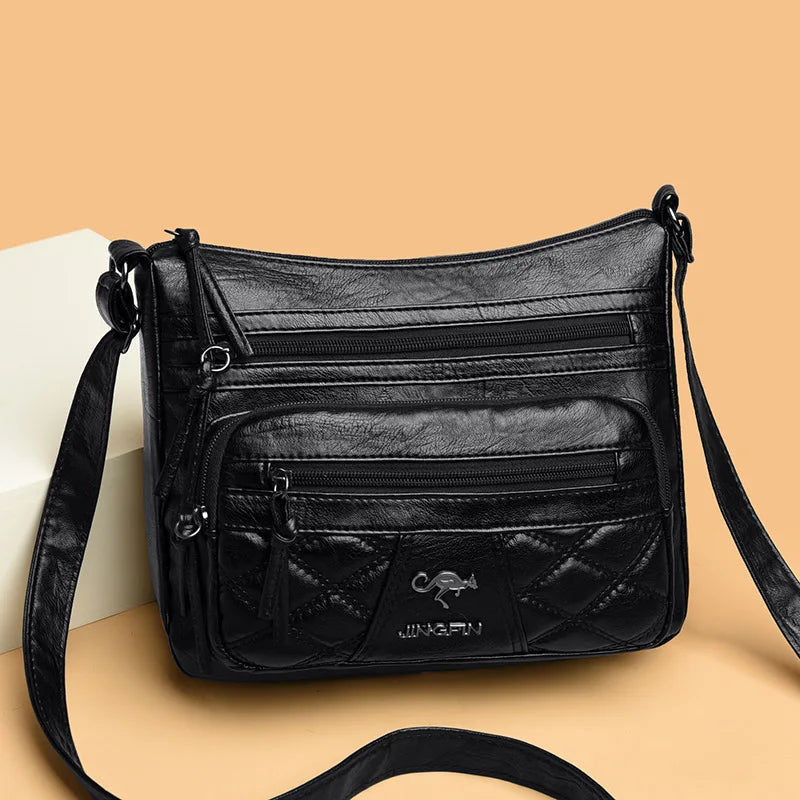 Diamond Embroidery Messenger Bag Soft Leather Large Capacity Shoulder