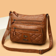 Diamond Embroidery Messenger Bag Soft Leather Large Capacity Shoulder