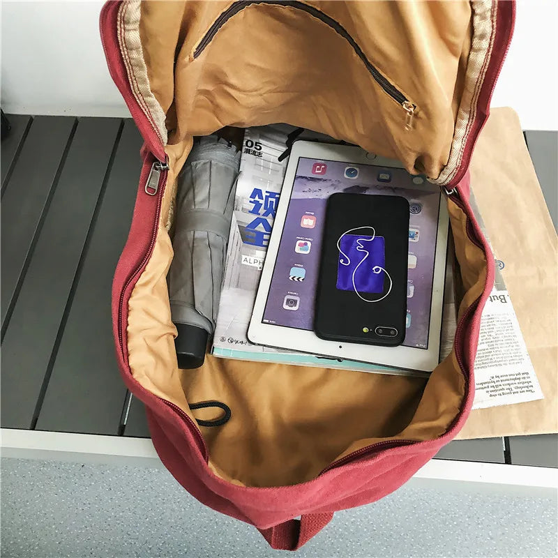Female Travel Shoulder Bags Harajuku College Students Washed Canvas Backpacks