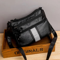 Women's Multi-Layer Messenger Bag, Large Capacity Soft Leather Crossbody Handbag