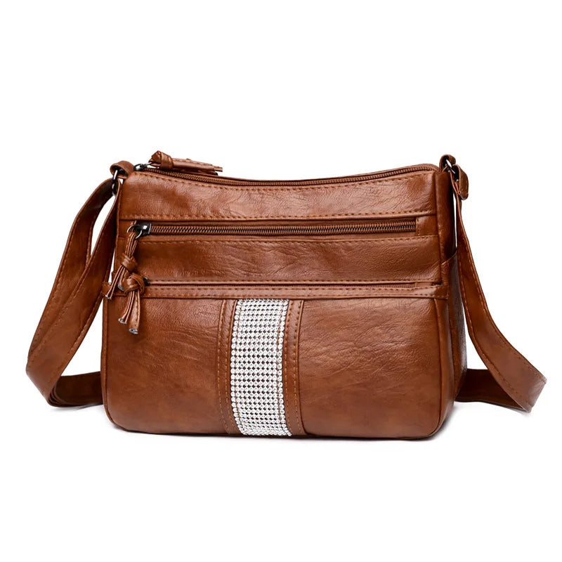 Women's Multi-Layer Messenger Bag, Large Capacity Soft Leather Crossbody Handbag