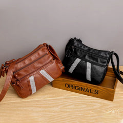 Women's Multi-Layer Messenger Bag, Large Capacity Soft Leather Crossbody Handbag