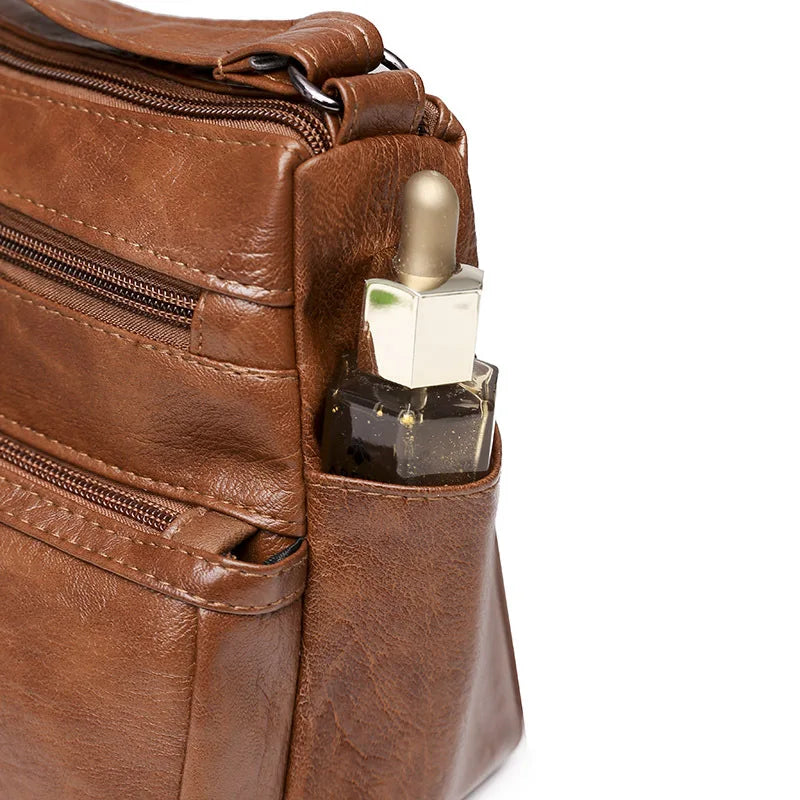 Women's Multi-Layer Messenger Bag, Large Capacity Soft Leather Crossbody Handbag