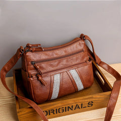 Women's Multi-Layer Messenger Bag, Large Capacity Soft Leather Crossbody Handbag
