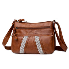 Women's Multi-Layer Messenger Bag, Large Capacity Soft Leather Crossbody Handbag