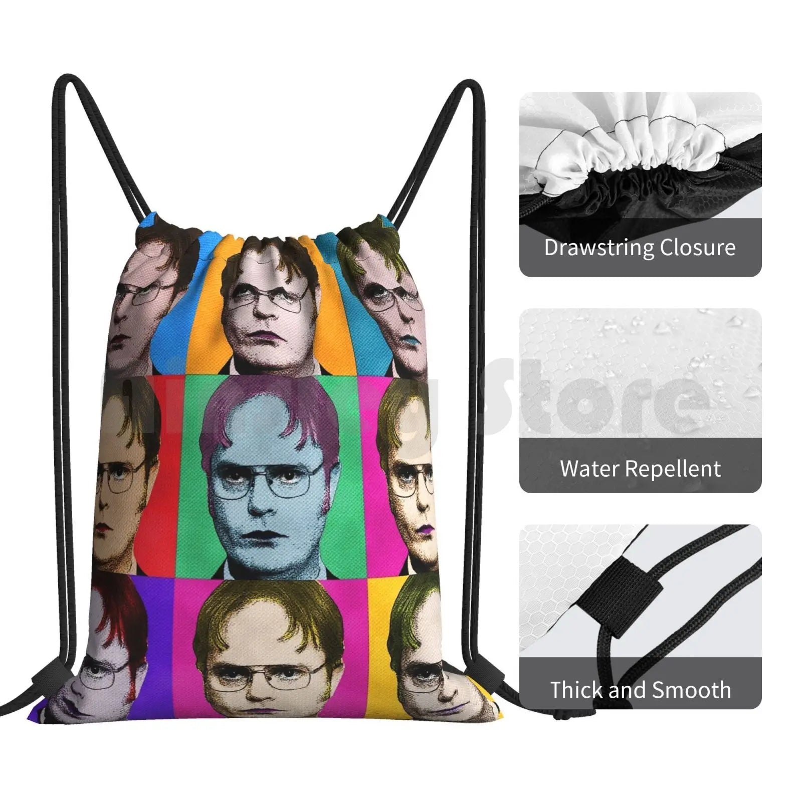 Dwight Schrute Diptych Backpack Drawstring Bags Gym Bag Waterproof