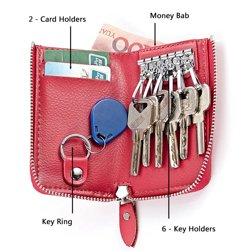 Leather Key Organizer Women Car Keys Holder Bag Female Zipper Key Wallet