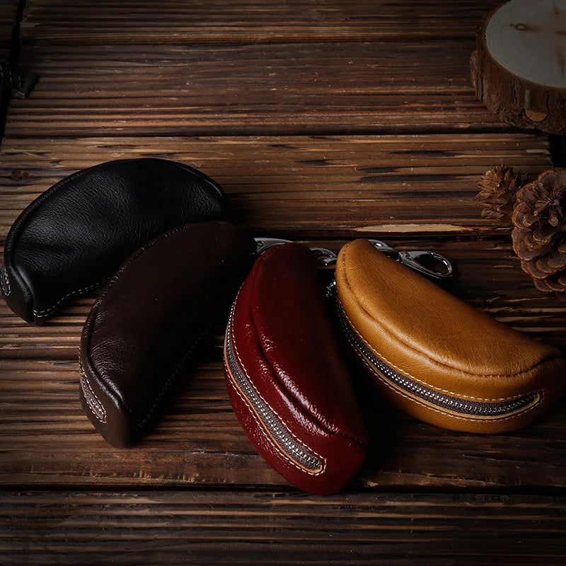 Genuine Leather Car Key Case Holder Zipper Bag