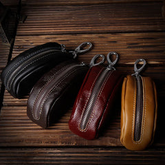 Genuine Leather Car Key Case Holder Zipper Bag