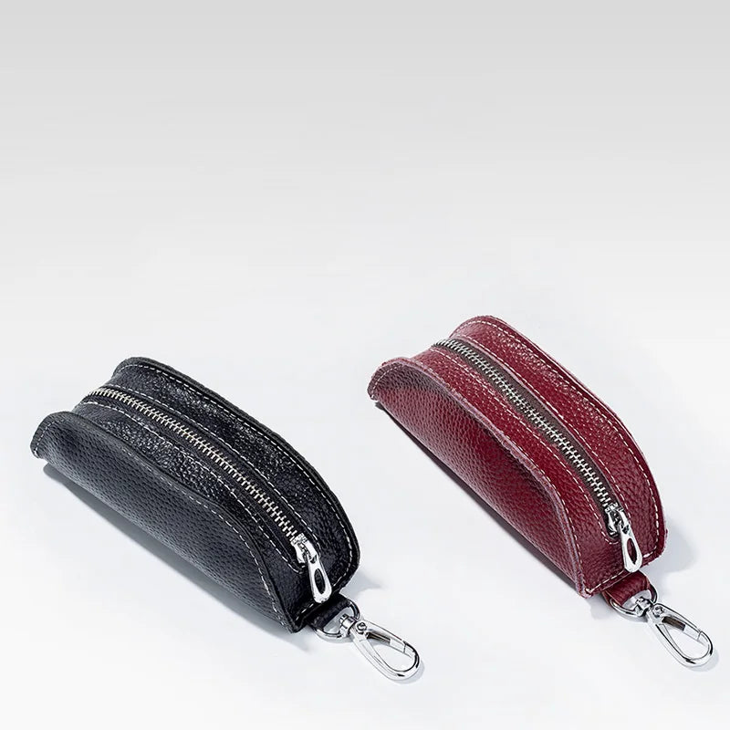 Men Key Bag Cow Leather Key Auto Key Case Bag Pouch Zipper Keychain