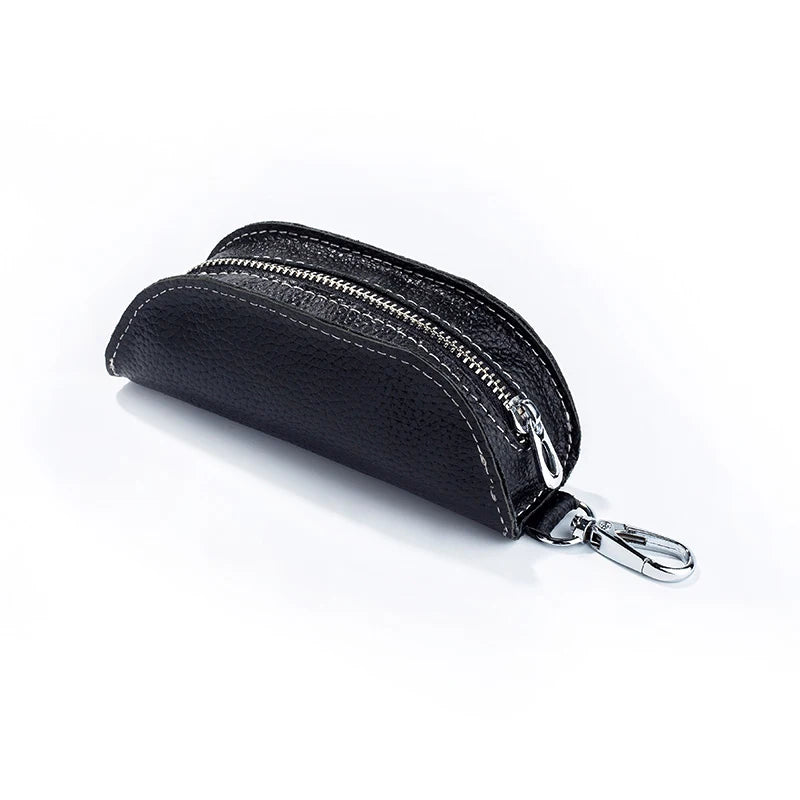 Men Key Bag Cow Leather Key Auto Key Case Bag Pouch Zipper Keychain