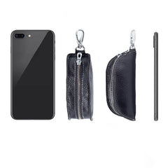 Men Key Bag Cow Leather Key Auto Key Case Bag Pouch Zipper Keychain