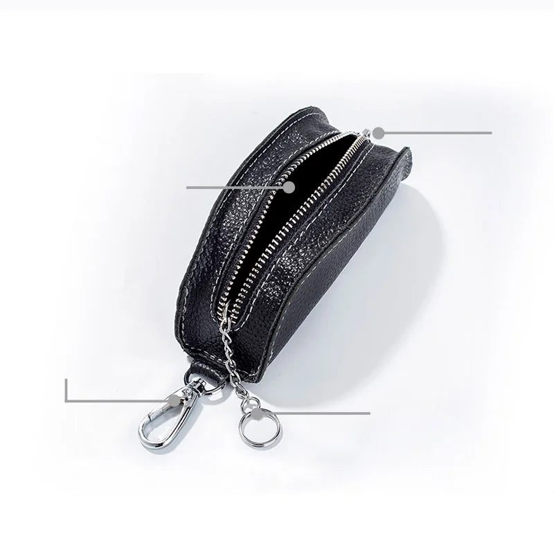 Men Key Bag Cow Leather Key Auto Key Case Bag Pouch Zipper Keychain