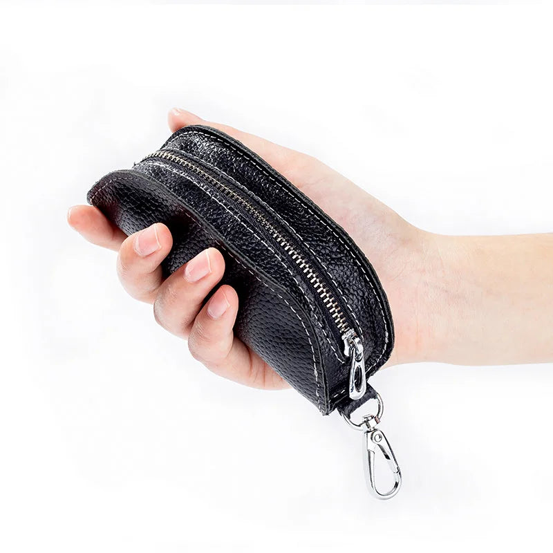 Men Key Bag Cow Leather Key Auto Key Case Bag Pouch Zipper Keychain