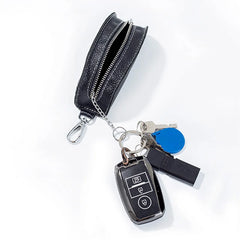 Men Key Bag Cow Leather Key Auto Key Case Bag Pouch Zipper Keychain