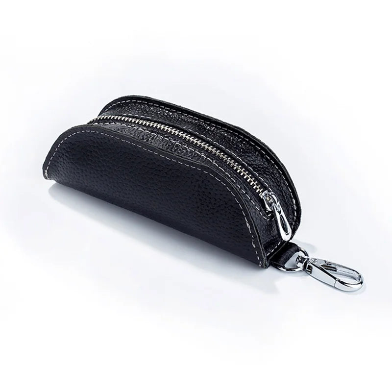 Men Key Bag Cow Leather Key Auto Key Case Bag Pouch Zipper Keychain