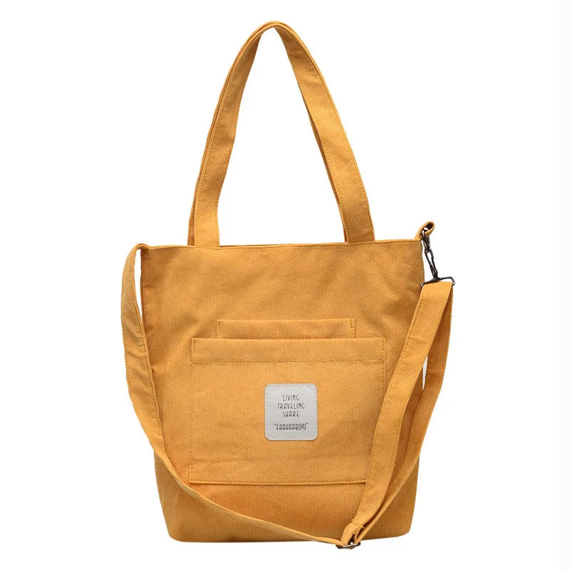 ELVASEK Canvas Shoulder Bag Women Casual Corduroy Soft Handbag Striped Cloth