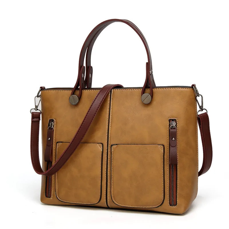 Vintage Leather Shoulder Bag Large Capacity Handbag
