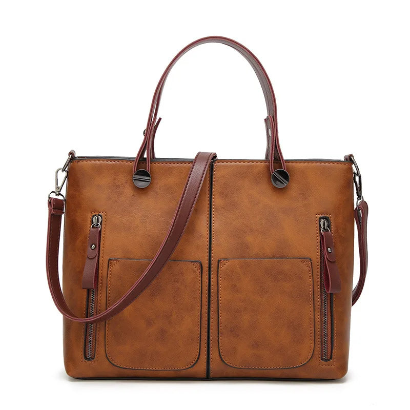 Vintage Leather Shoulder Bag Large Capacity Handbag