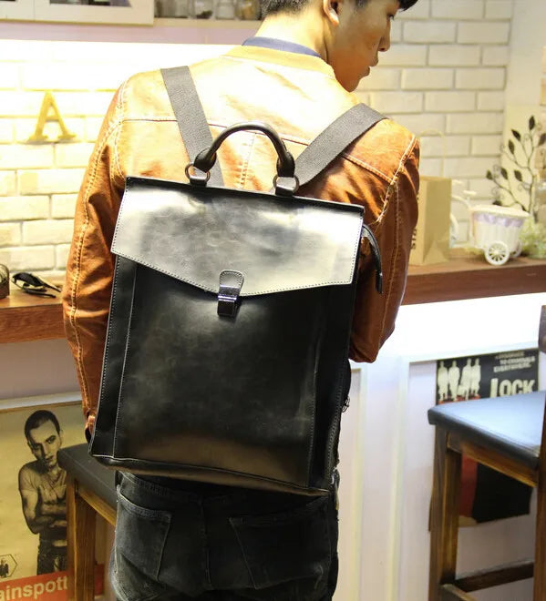 ETN BAG Men's Leather Backpack Vintage School Bag