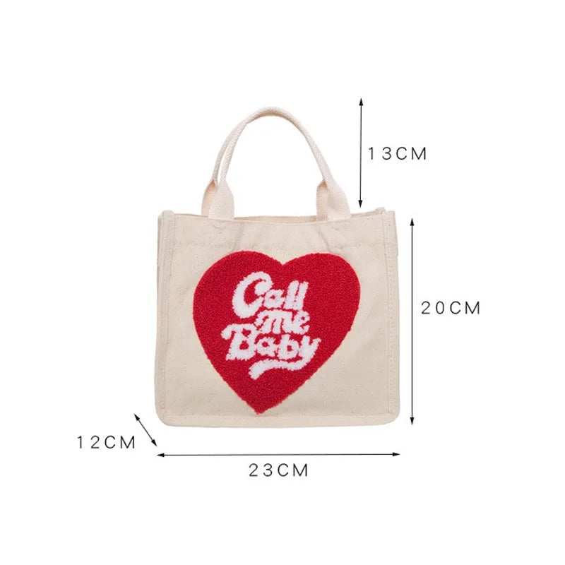 Eco Cotton Daily Handbag Lovely Fresh Plush Love Portable Canvas Bag