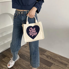 Eco Cotton Daily Handbag Lovely Fresh Plush Love Portable Canvas Bag
