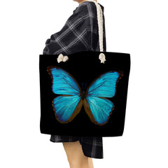 Eco Large Tote Bag Cartoon Rope Handbags Butterfly Print Women's Beach Bag