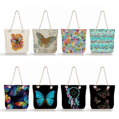 Eco Large Tote Bag Cartoon Rope Handbags Butterfly Print Women's Beach Bag