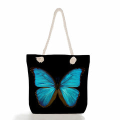 Eco Large Tote Bag Cartoon Rope Handbags Butterfly Print Women's Beach Bag