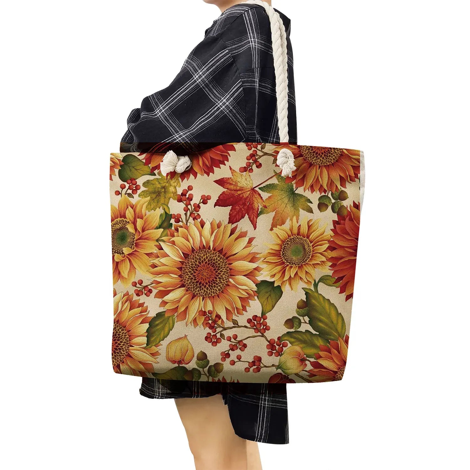Eco Reusable Foldable Shopping Bag Sunflower Print Handbag For Women
