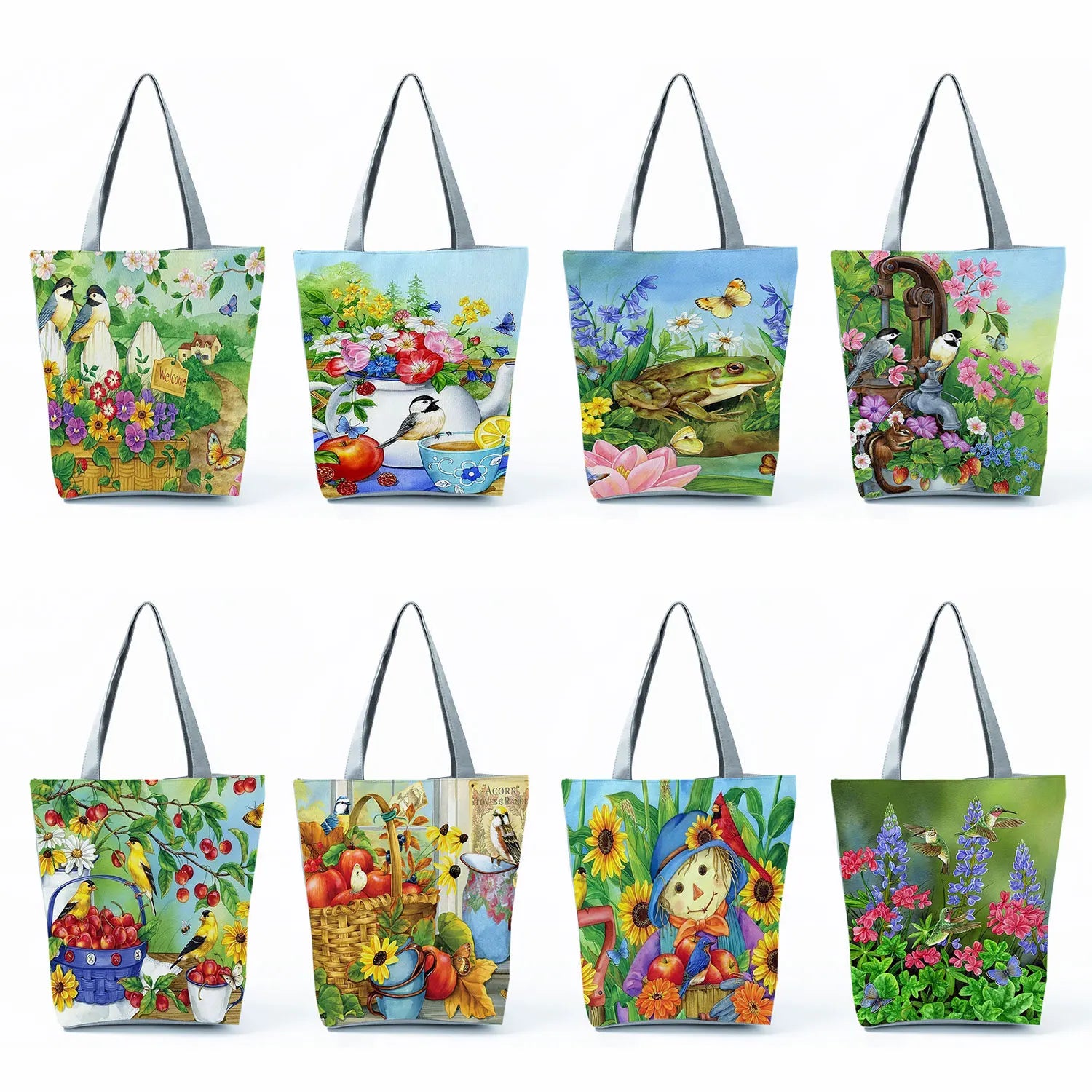 Eco Reusable Print Totes Large Shopping Bags for Women Green Foldable