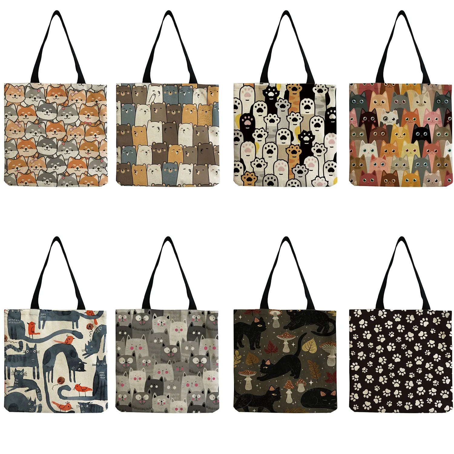 Cat Print Eco Tote Handbag High Capacity Portable Lady Shopping Bags