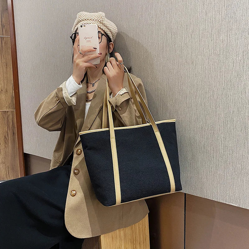 Eco-friendly Canvas Shoulder Bags Women Office Ladies Work Vintage