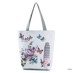 Eiffel Tower Linen Tote Bag Landscape Print Reusable Shoulder Handbag