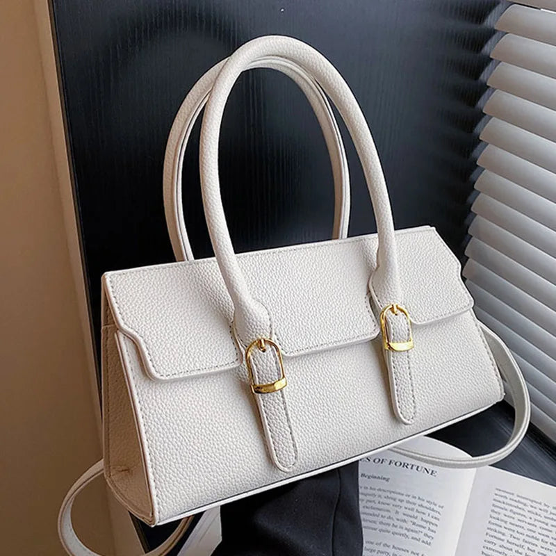 Soft Leather Shoulder Bag for Women Beige Crossbody Handbag