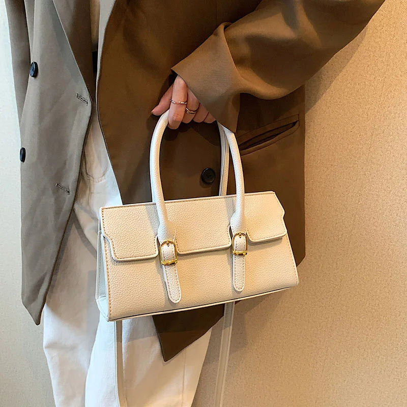 Soft Leather Shoulder Bag for Women Beige Crossbody Handbag