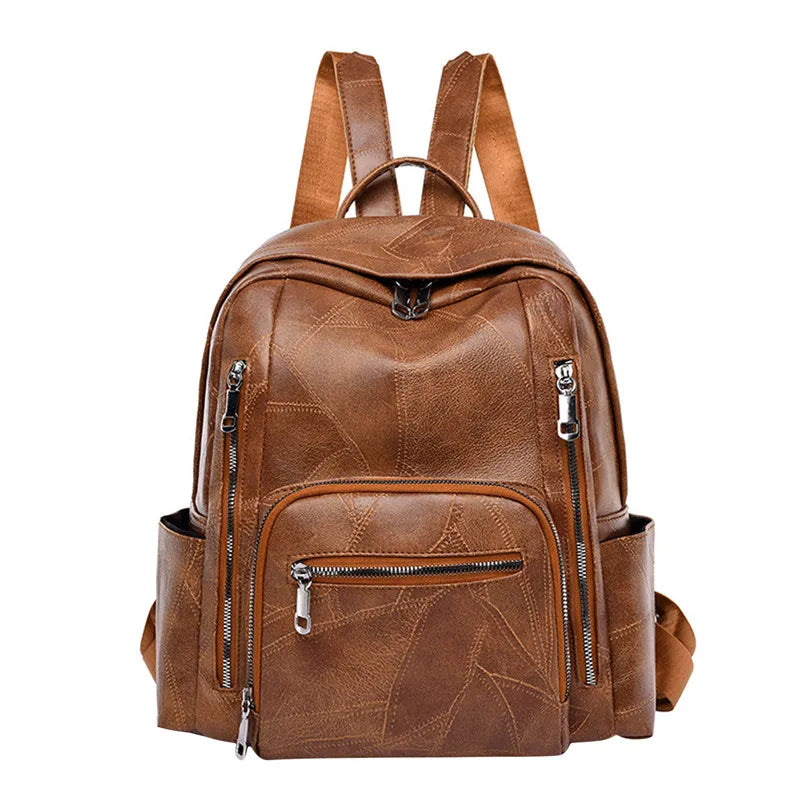 Leather Backpack for Women High Shoulder Bag Casual Purse School Bag