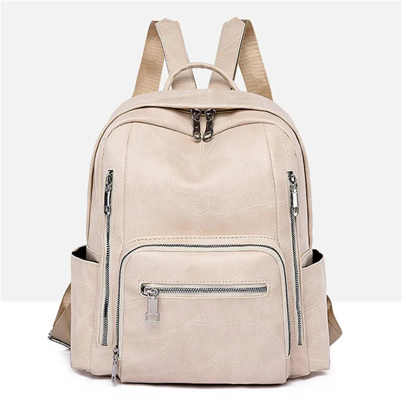 Leather Backpack for Women High Shoulder Bag Casual Purse School Bag