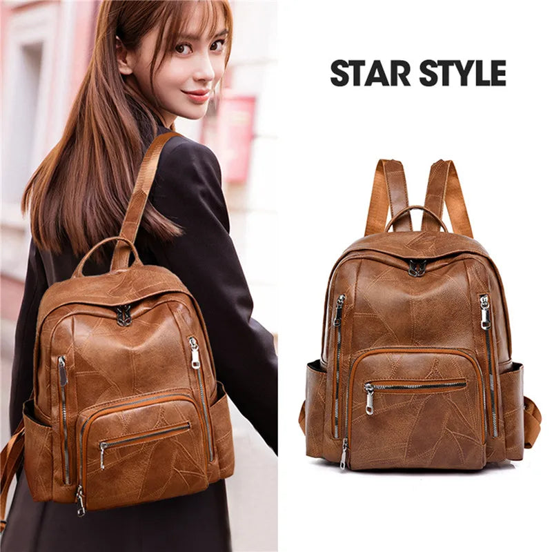 Women PU Leather Backpack High Female Shoulder Bag Casual Backpack Purse