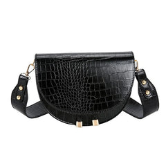 Crocodile Pattern Crossbody Bag For Women Half Round Solid Pu Leather Handbag