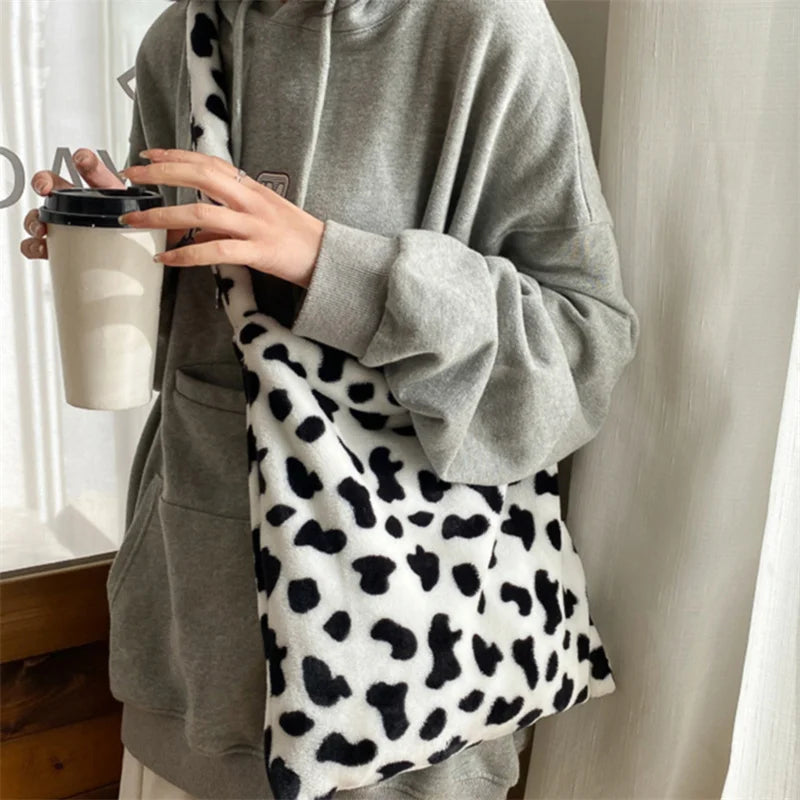 Cow Pattern Tote Handbag Shoulder Bag Large Capacity