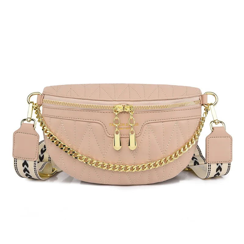 Diamond Lattice PU Waist Bag Chain Zipper Fanny Pack